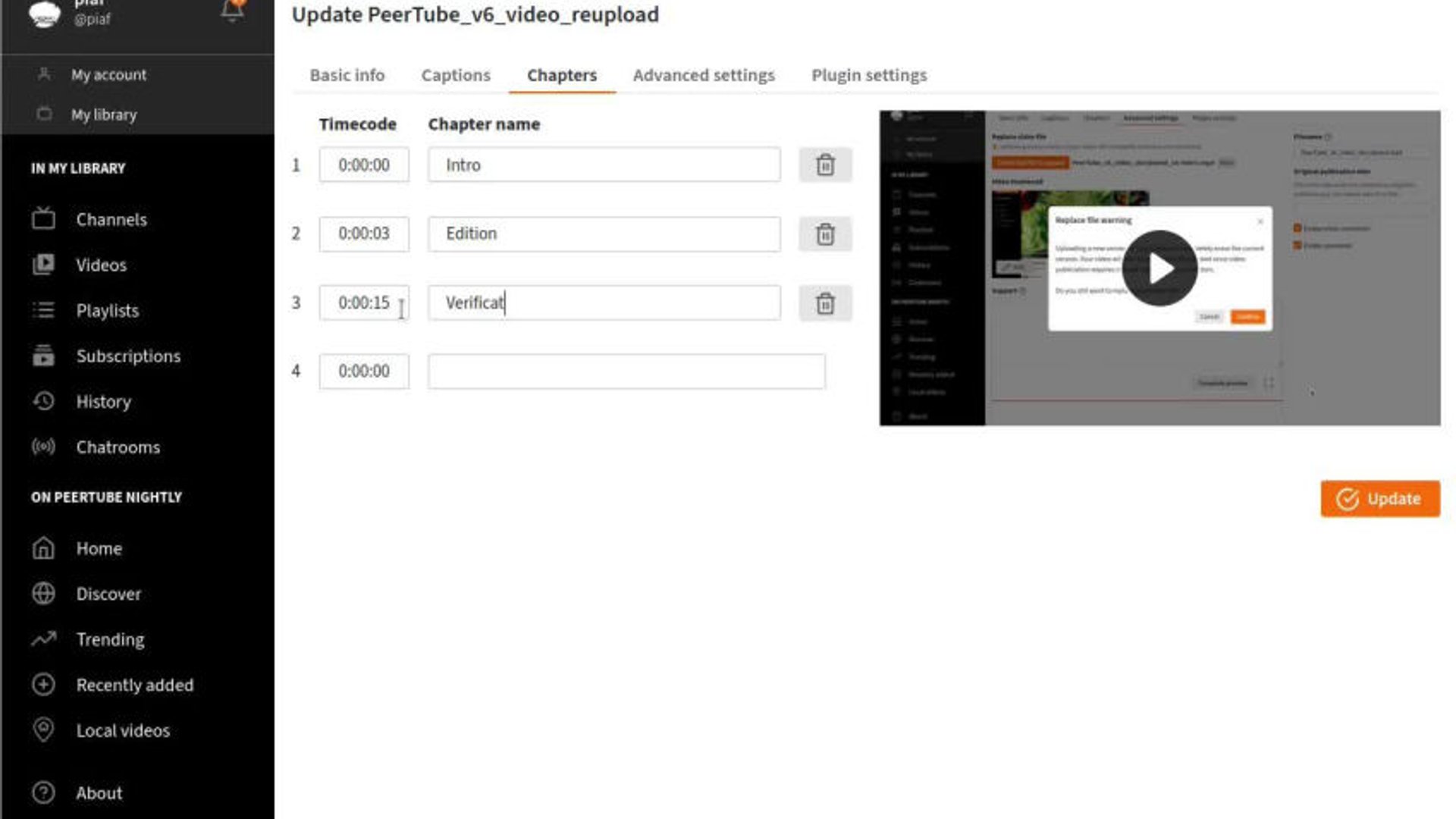 Peertube V6: chapters