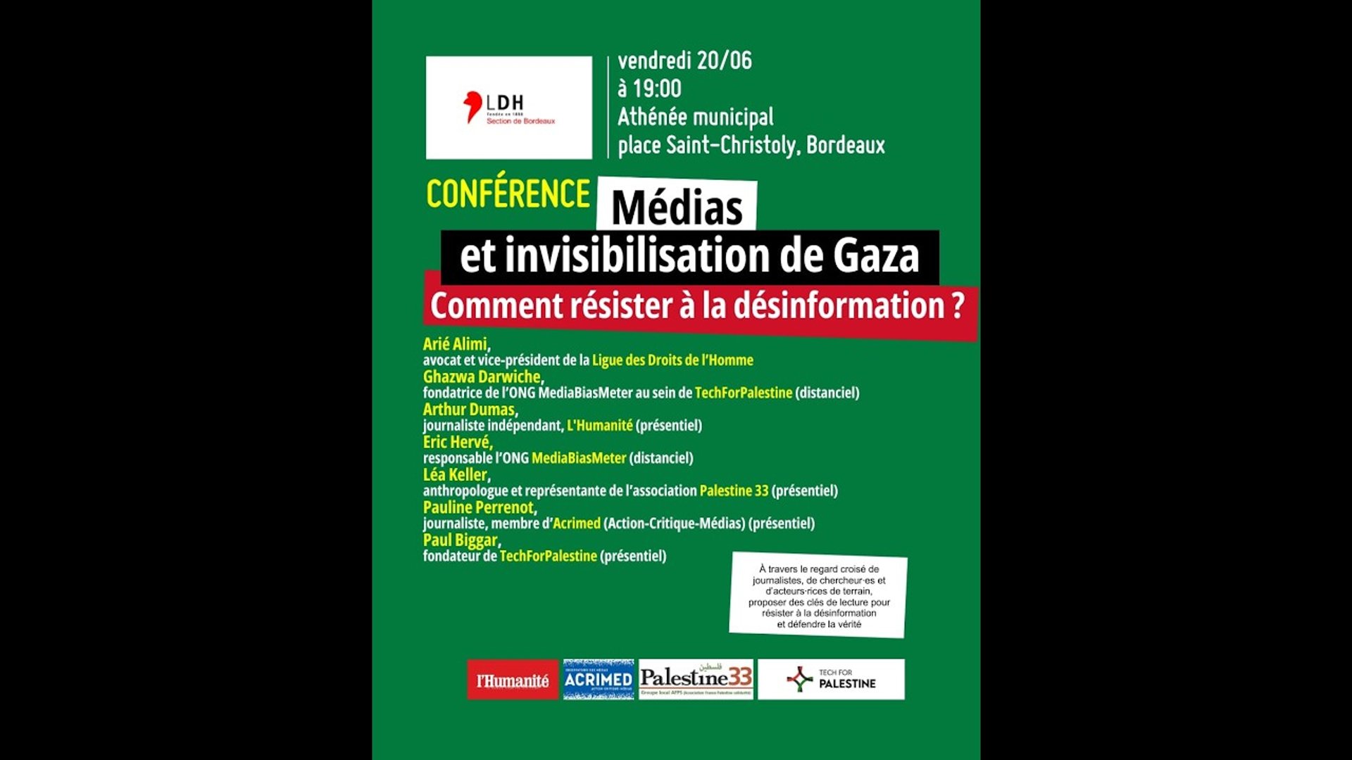 Conférence LDH : Médias et invisibilisation de Gaza, comment Résister ?