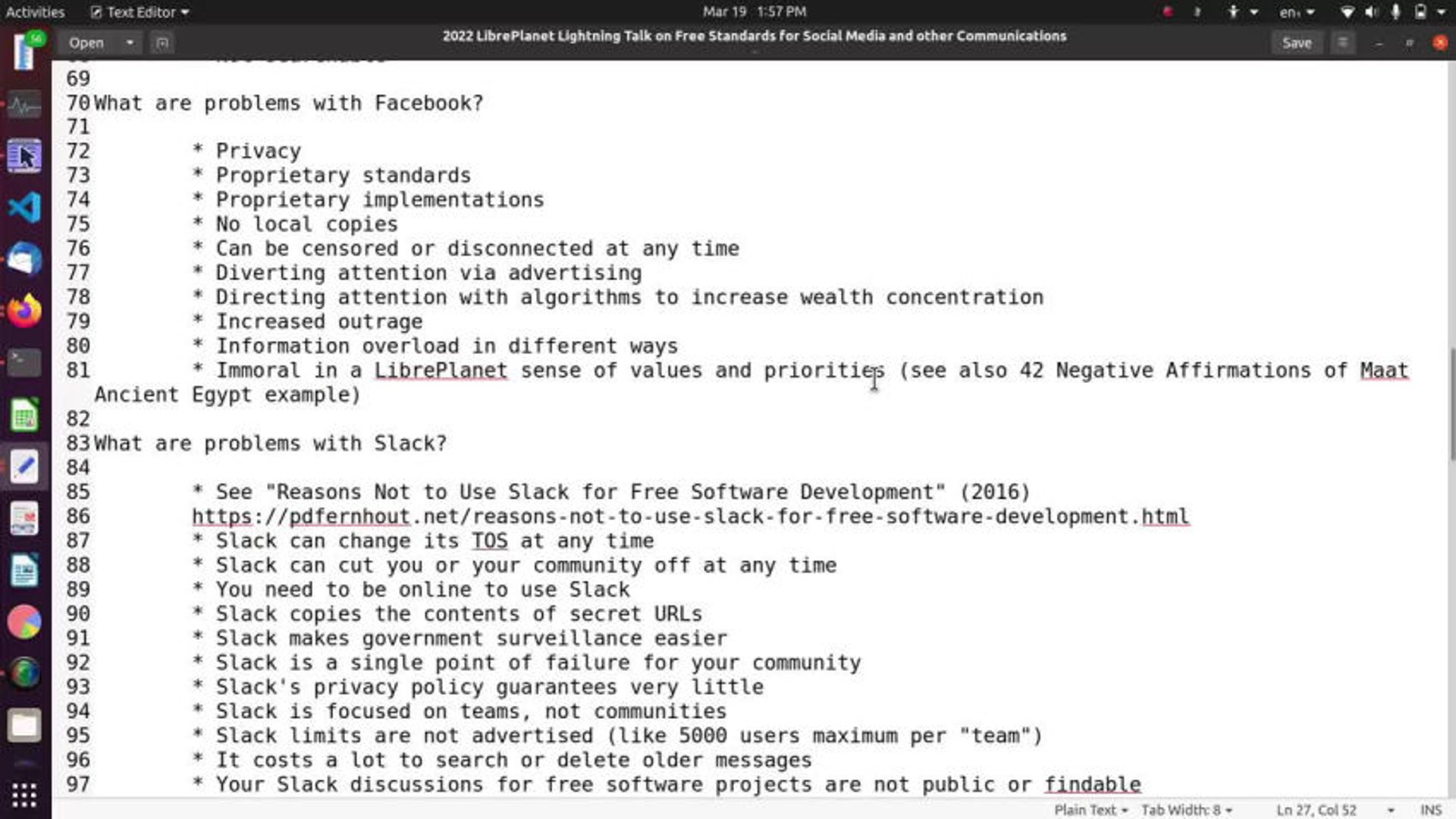 Lightning talk: libre standards for social media and other communications