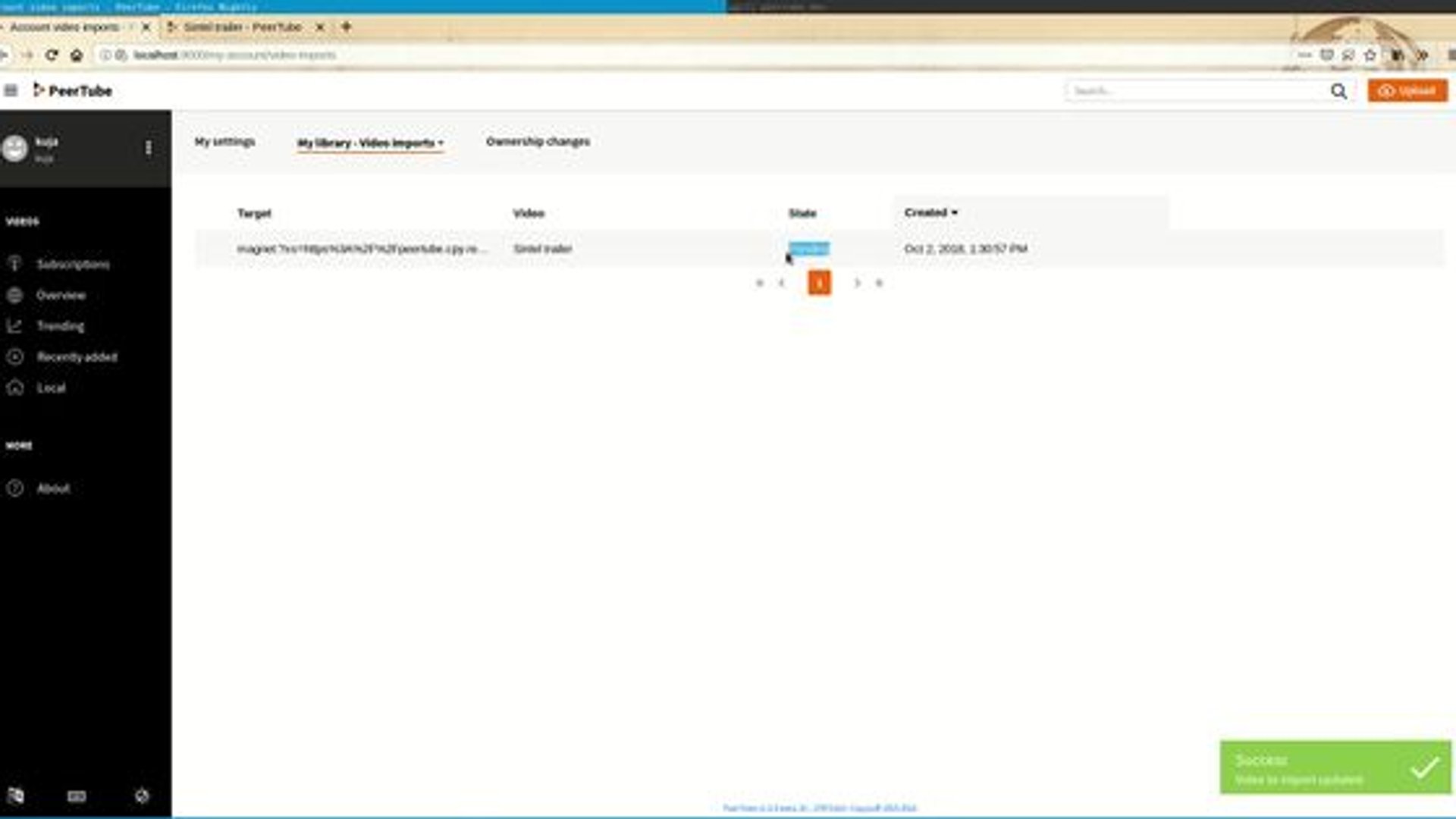 PeerTube - Torrent import demonstration