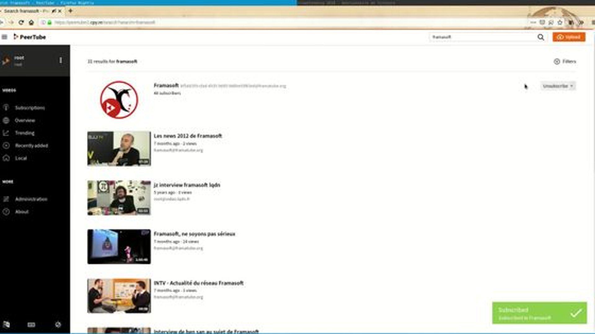 PeerTube - User subscriptions demonstration