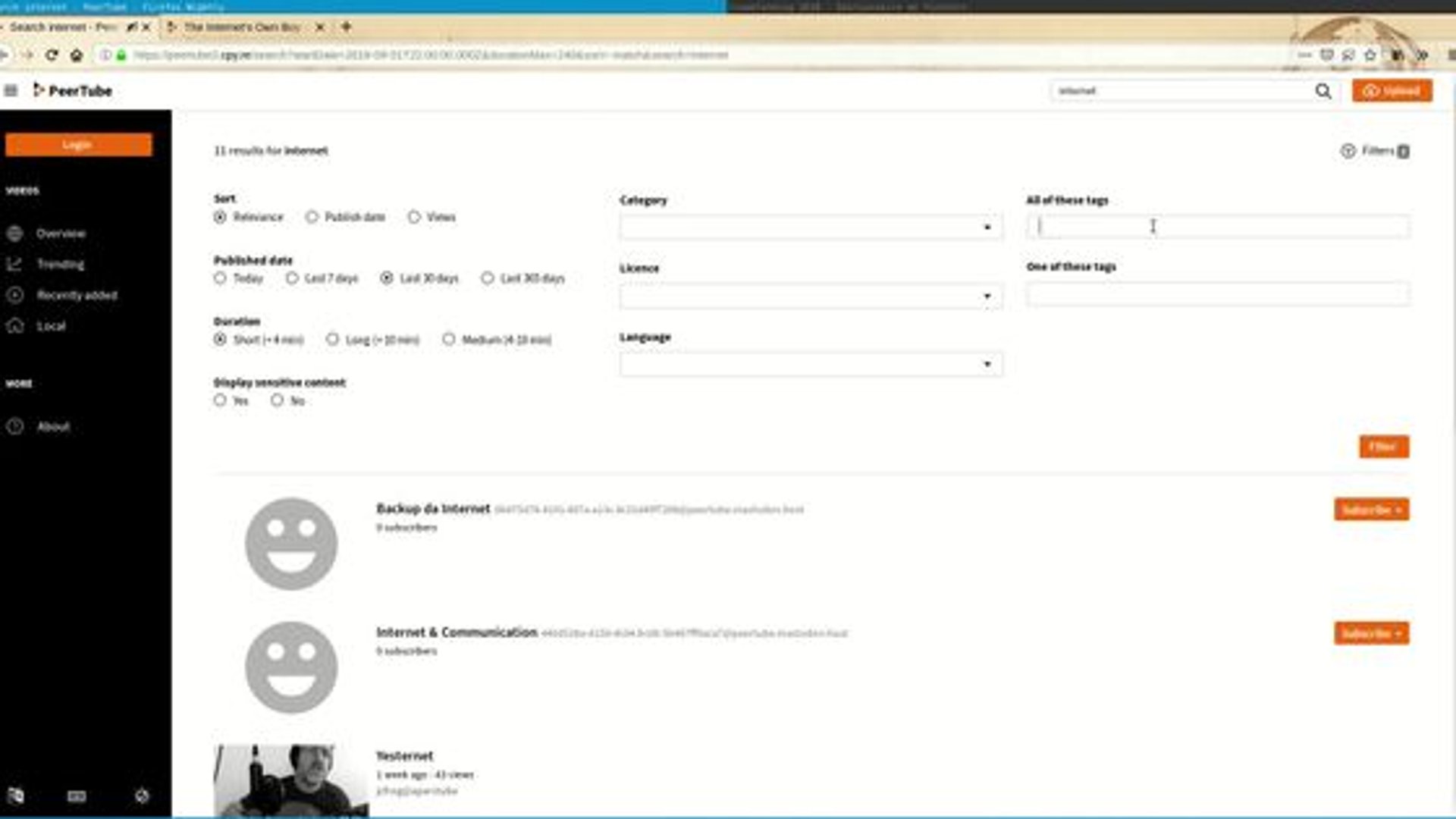 PeerTube - Advanced search demonstration