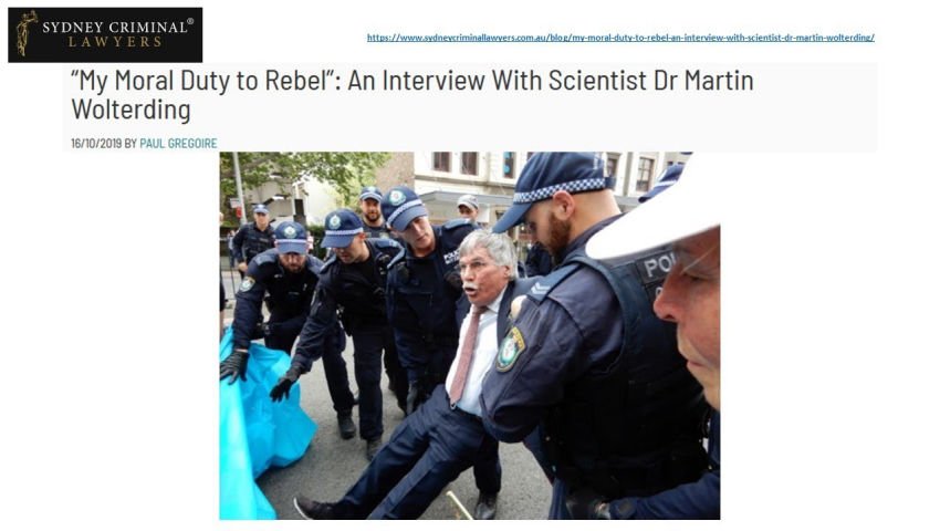 Dr. Martin Wolterding arrested blocking highway in Sydney Australia | "My Moral Duty to Rebel"